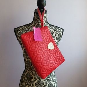 Betsey Johnson Red Heart Quilted Cosmetic T-Bottom